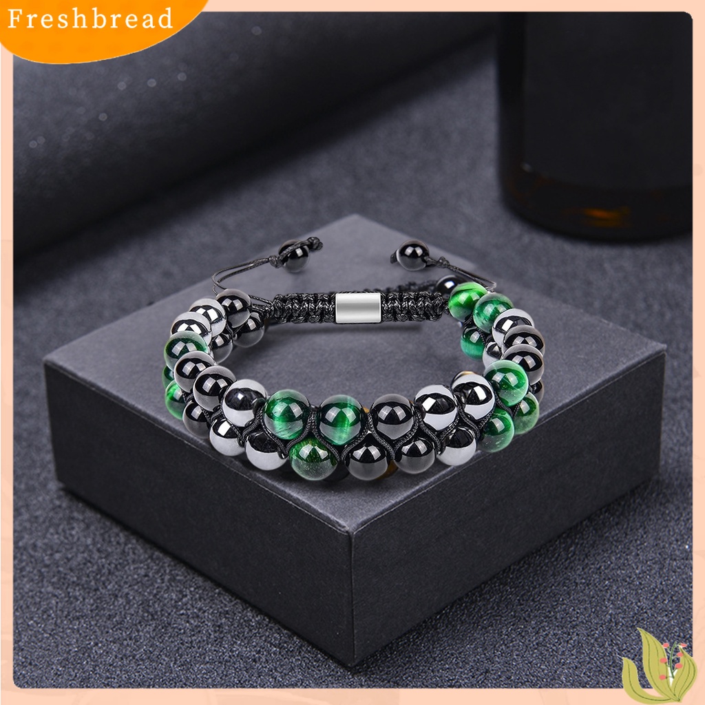 < Freshbread > ic Gelang 8mm Manik-Manik Bulat Double-layer Braided Natural Tiger Eye Stone Adjustable Hadiah Fashion Perhiasan Pria Wanita Penghilang Stress Penyembuhan Bangle Untuk Harian