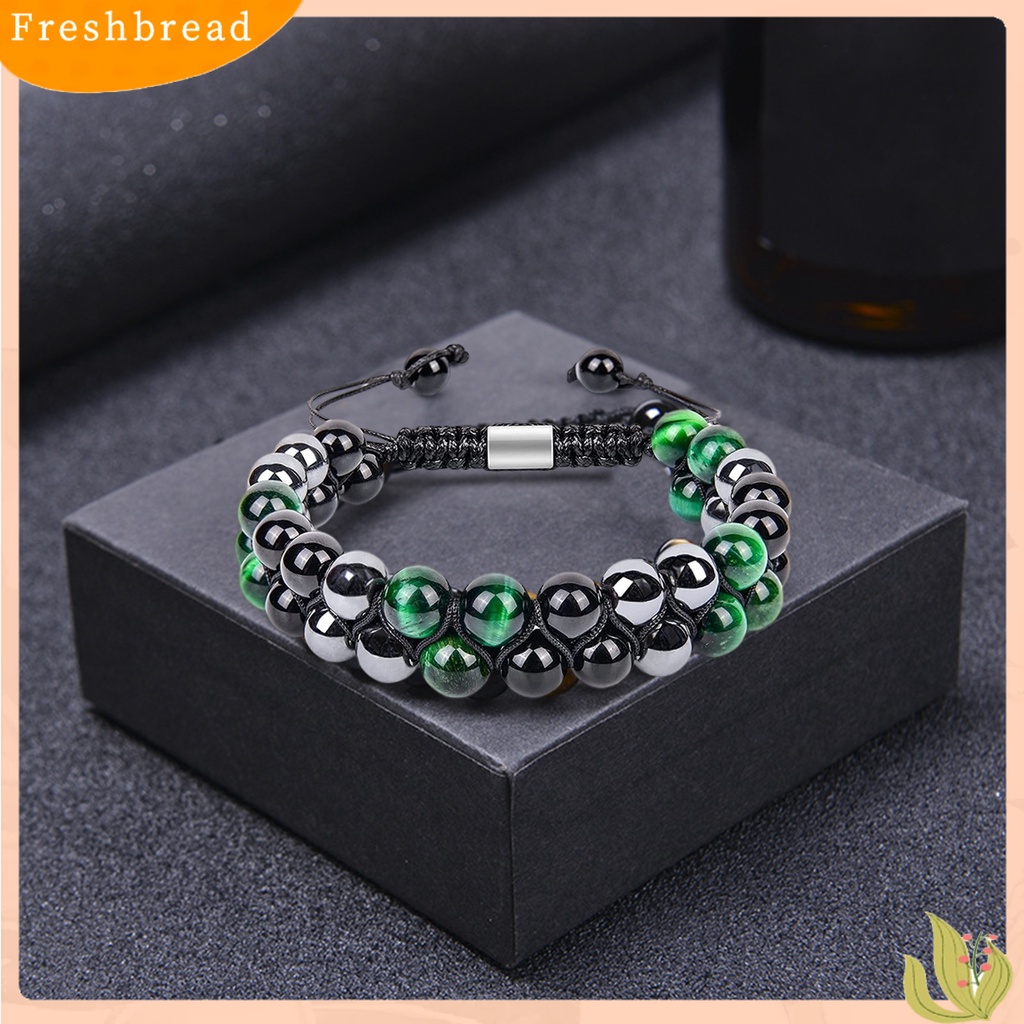 &lt; Freshbread &gt; ic Gelang 8mm Manik-Manik Bulat Double-layer Braided Natural Tiger Eye Stone Adjustable Hadiah Fashion Perhiasan Pria Wanita Penghilang Stress Penyembuhan Bangle Untuk Harian