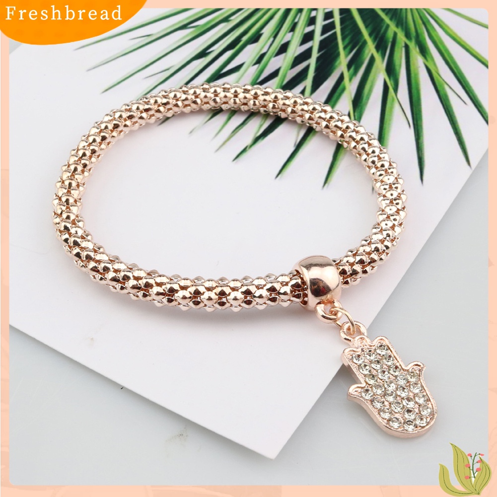 &lt; Freshbread &gt; 3Pcs/Set Berlian Imitasi Jantung Tangan Fatima Pesona Rantai Jagung Lady Gelang Bangle