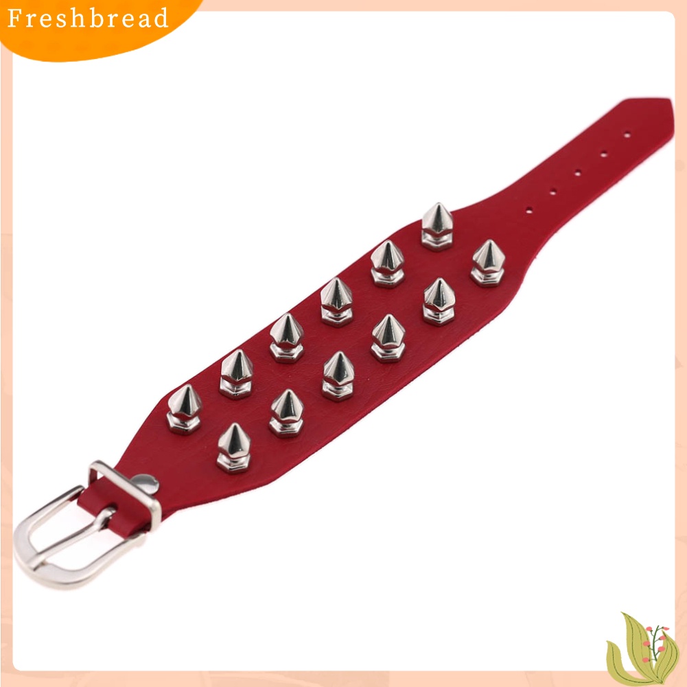 &lt; Freshbread &gt; Fashion Faux Kulit Paku Keling Gesper Lebar Adjustable Gelang Pergelangan Tangan Dekorasi