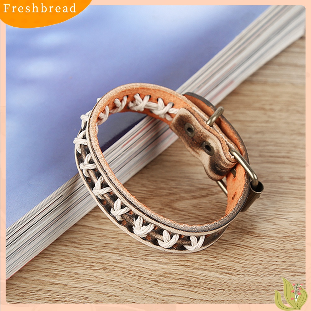 &lt; Freshbread &gt; Unisex Rajut Tali Kulit Gesper Gelang Punk Antik Gelang Cuff Bangle