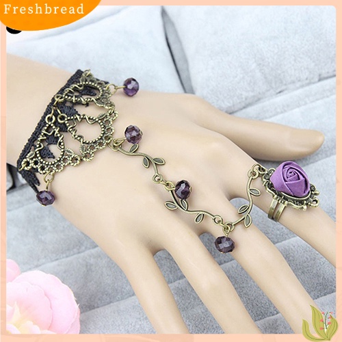 &lt; Freshbread &gt; Gothic Perhiasan Wanita Renda Bunga Tangan Budak Rantai Cincin Harness Gelang Hadiah