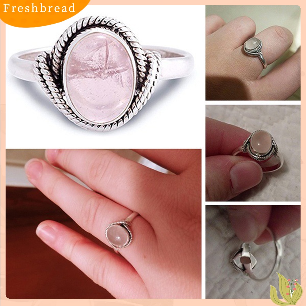 &lt; Freshbread &gt; Wanita Vintage Oval Artificial Rose Quartz Cincin Kawin Pertunangan Jari Perhiasan
