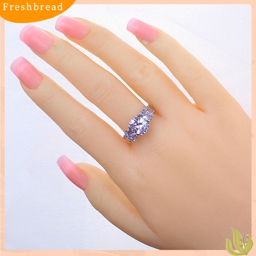 &lt; Freshbread &gt; Fashion Wanita Oval Ungu Muda Zirkon Tembaga Pertunangan Perhiasan Cincin US 6-10