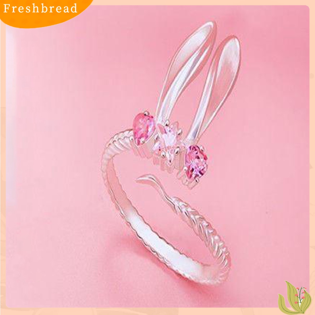 &lt; Freshbread &gt; Wanita Cincin Pembukaan Lucu Manis Hadiah Hari Valentine Merah Muda Berlian Imitasi Tertanam Kelinci Jari Cincin Perhiasan Fashion