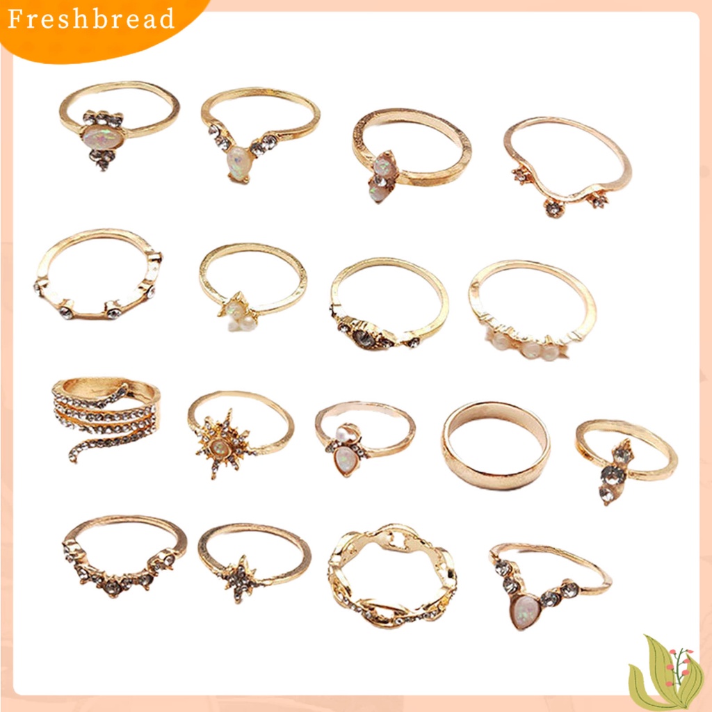 &lt; Freshbread &gt; 17 Pcs Stackable Knuckle Rings Geometris Berlian Imitasi Wanita Vintage Sparkling Finger Rings Perhiasan Aksesoris