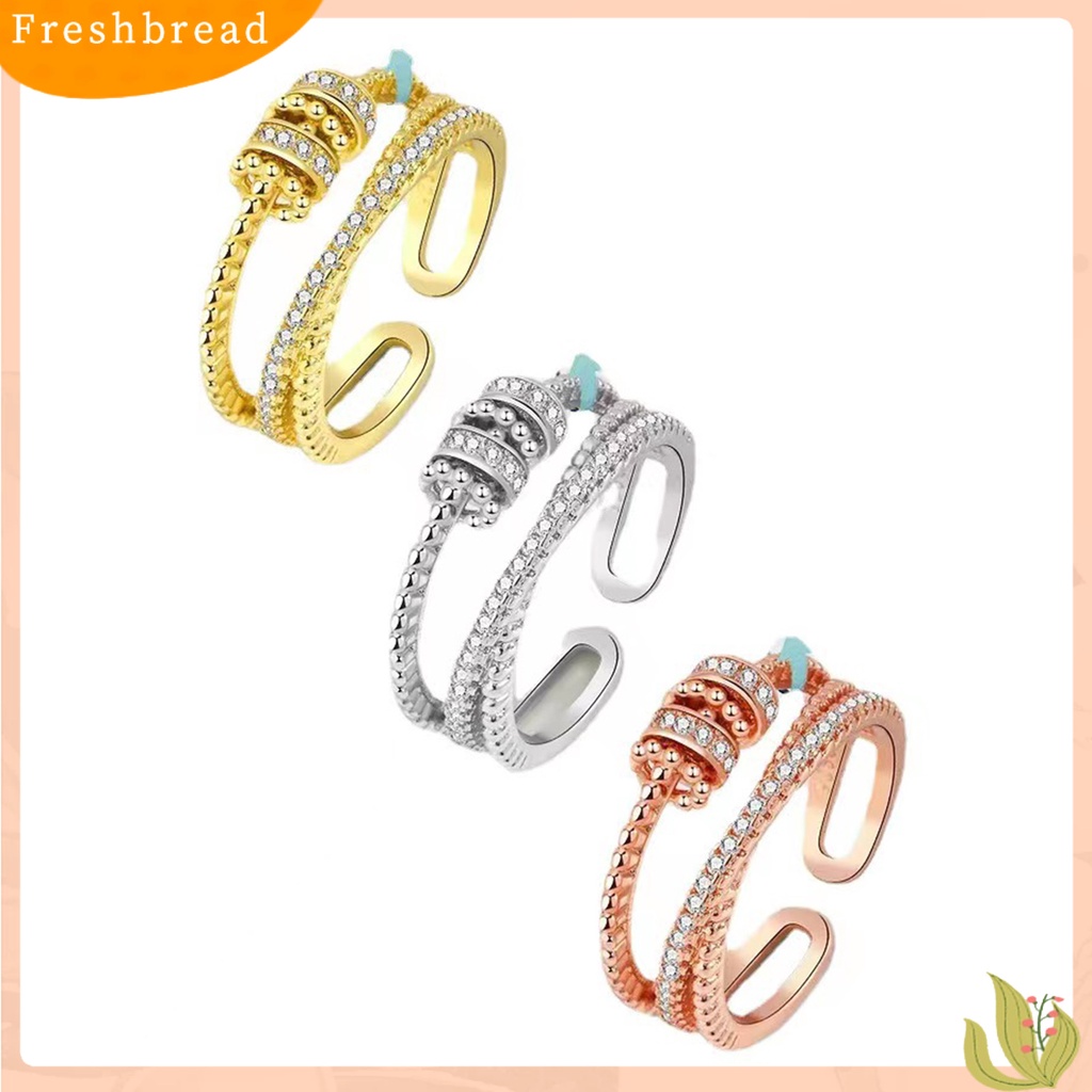 &lt; Freshbread &gt; Anti Kecemasan Cincin Shiny Cubic Zirconia Inlay Beads Adjustable Ring Dekorasi Perhiasan Aksesoris Fashion Wanita Pria Kecemasan Worry Finger Stress Relief Rings