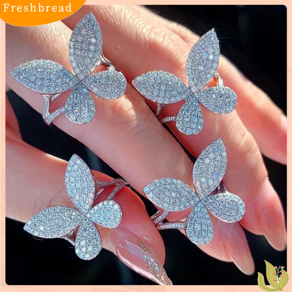 &lt; Freshbread &gt; Wanita Cincin Pembukaan Adjustable Bright Luster Mewah Penuh Berlian Imitasi Kupu-Kupu Cincin Perhiasan Aksesoris