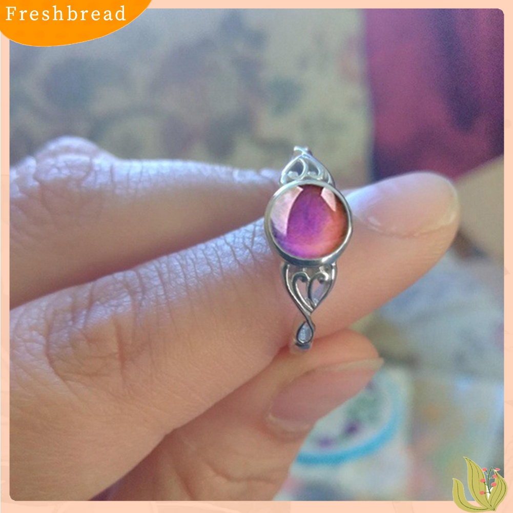 &lt; Freshbread &gt; Wanita Bulat Permata Imitasi Hias Berongga Suhu Berubah Warna Mood Cincin Perhiasan