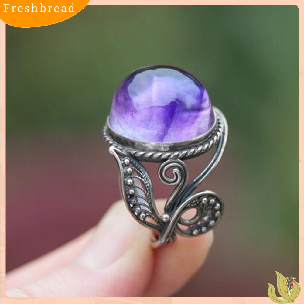 &lt; Freshbread &gt; Antik Lady Ungu Berlian Imitasi Ukir Daun Gaya Jari Cincin Pesta Perhiasan Hadiah