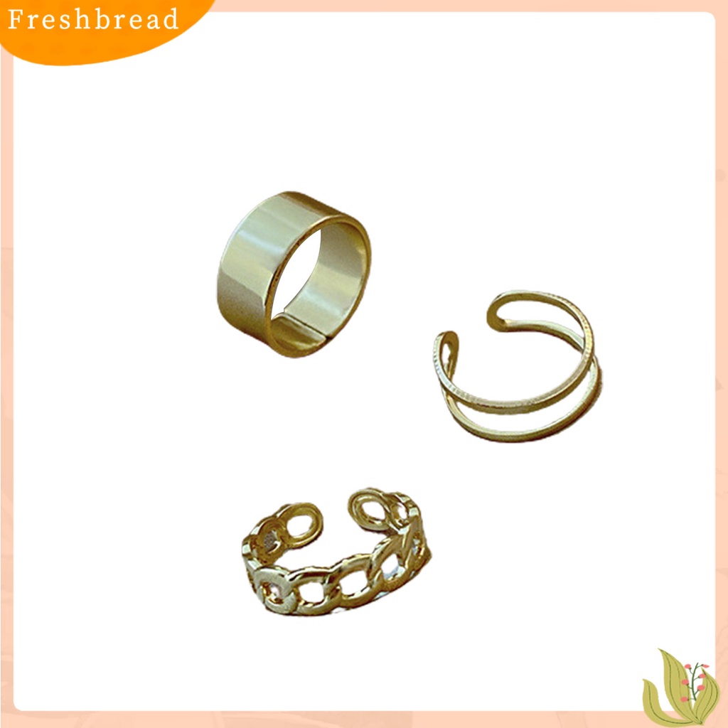 &lt; Freshbread &gt; 3Pcs/Set Cincin Terbuka Retro Adjustable Alloy Punk Hip Pop Finger Rings Kit Untuk Wanita