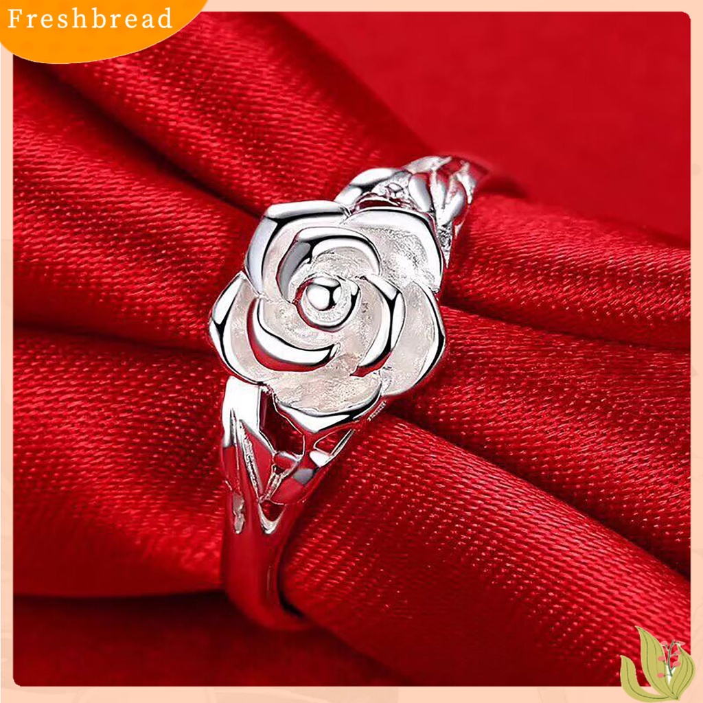 &lt; Freshbread &gt; Cincin Tunangan Berongga Warna Perak Tembaga Wanita Retro Bunga Mawar Cincin Perhiasan Aksesoris