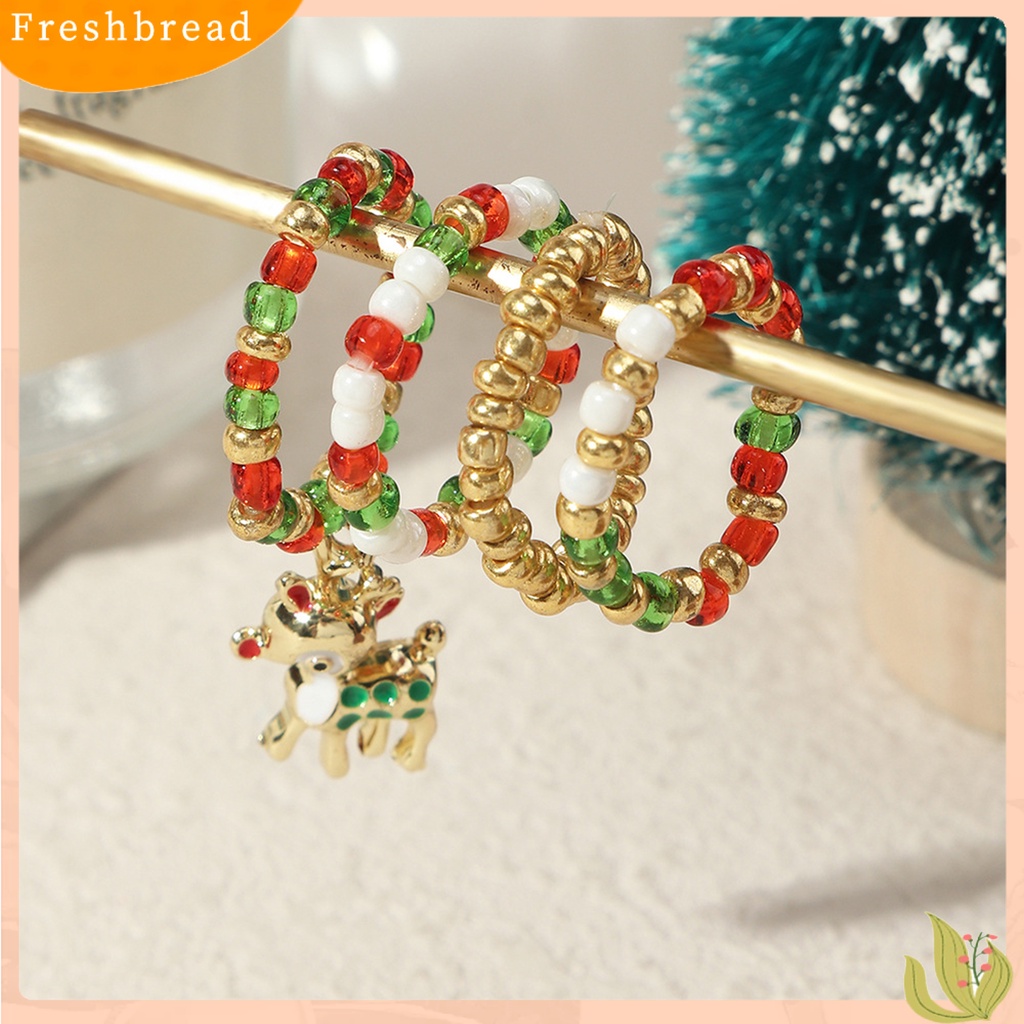 &lt; Freshbread &gt; 4Pcs Cincin Wanita Hias All-match Set Cincin Manik Elk Natal DIY Untuk Anak Perempuan