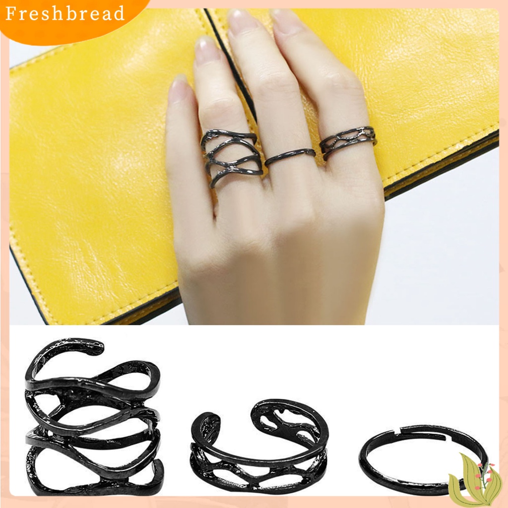 &lt; Freshbread &gt; Cincin Adjustable Halus Hitam Vintage Knuckle Stackable Rings Untuk Pesta