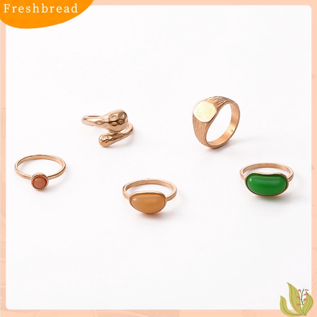 &lt; Freshbread &gt; 5Pcs/Set Cincin Buku Jari Dapat Ditumpuk Lebar Paduan Mewah Hijau Permata Imitasi Jari Rings Perhiasan Aksesori