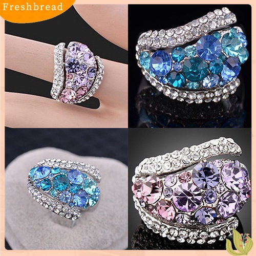 &lt; Freshbread &gt; Cincin Kristal Bening Wanita Lapis Emas 9K Berlian Imitasi Perhiasan Pernikahan Ukuran 6-9