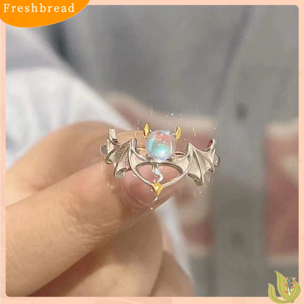 &lt; Freshbread &gt; Cincin Couple Pembukaan Adjustable Pria Wanita Bersinar Faux Moonstone Finger Ring Untuk Pernikahan