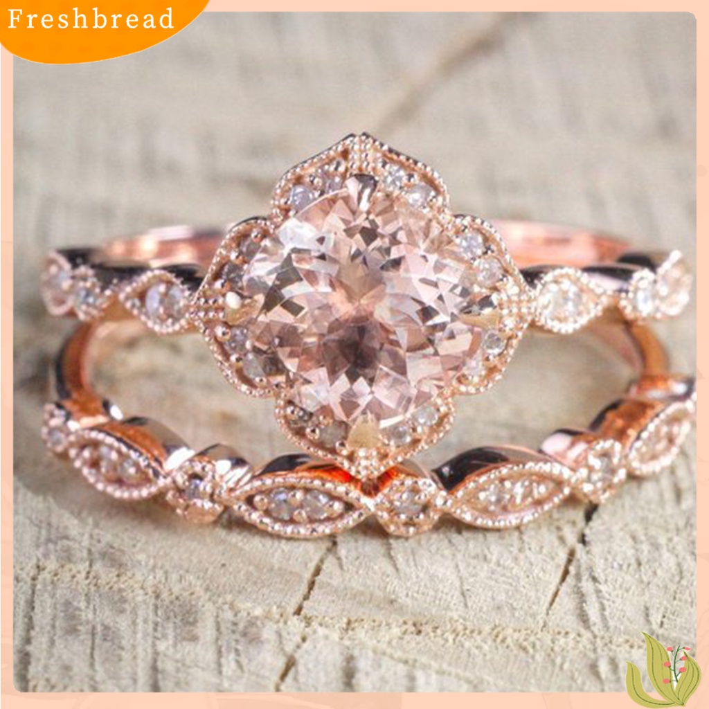 &lt; Freshbread &gt; 1set Wanita Set Cincin Kawin Berkilau Anti Karat Indah Geometris Dielekat Dekoratif Reflektif Cubic Zirconia Jari Rings Set Hadiah