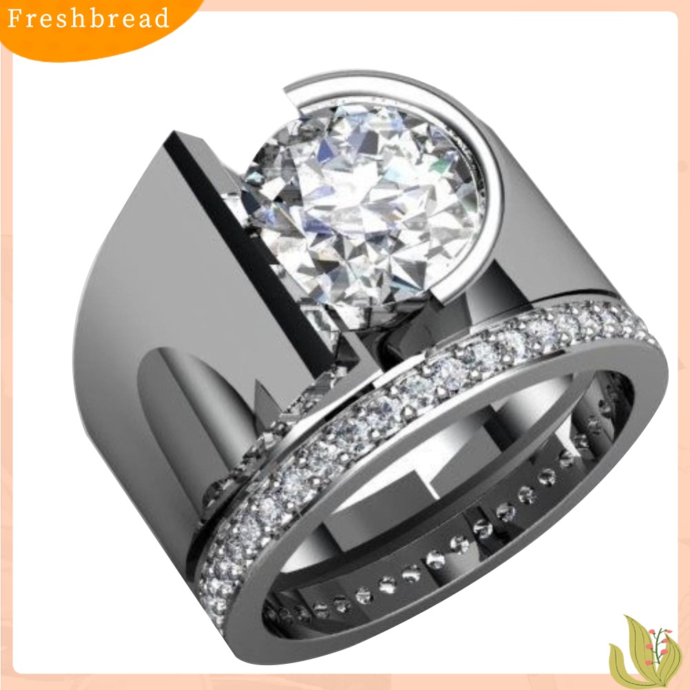 &lt; Freshbread &gt; Mewah Wanita Bulat Berlian Imitasi Bertatahkan Lebar Band Geometris Cincin Pesta Perhiasan Hadiah