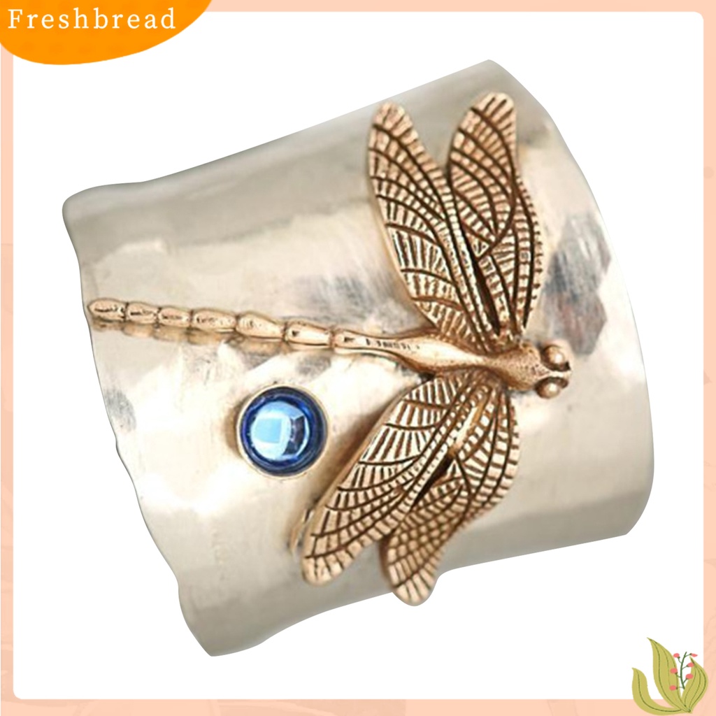 &lt; Freshbread &gt; Fashion Cincin Capung Dekorasi Perhiasan Vintage Ukiran Desain Tabung Emas Alloy Ring Untuk Pesta
