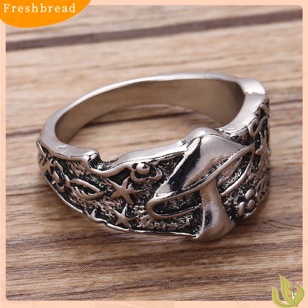 &lt; Freshbread &gt; Paduan Punk Lebar Pria Cincin Jamur Bintang Ukir Jari Cincin Perhiasan Accessaries