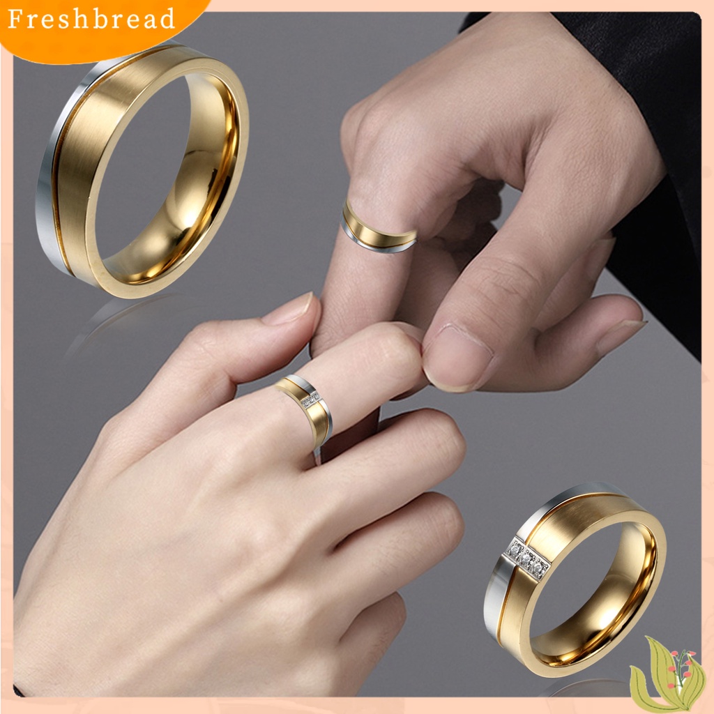 &lt; Freshbread &gt; Wanita Cincin Bulat Shiny Cubic Zirconia Warna Kontras Dipoles Pasangan Jari Cincin Bridal Ring