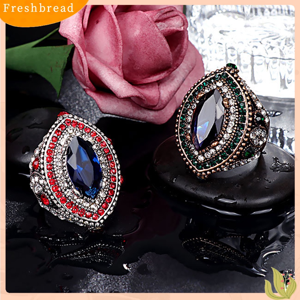 &lt; Freshbread &gt; Mewah Marquise Cut Colorful Berlian Imitasi Bertatahkan Wanita Jari Cincin Perhiasan Pesta