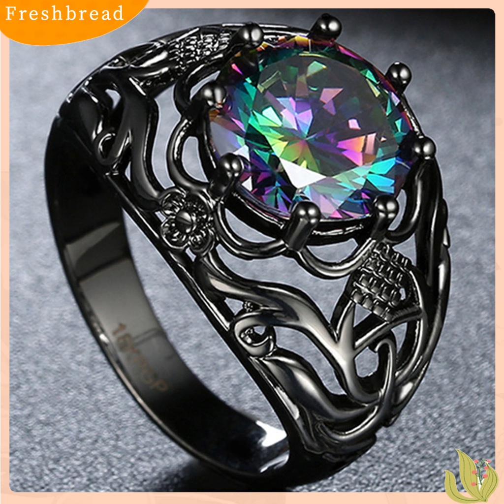 &lt; Freshbread &gt; Unisex Cincin Berongga Keluar Permata Imitasi Pria Wanita Vintage Ukiran Jari Cincin Hadiah Hari Kasih Sayang