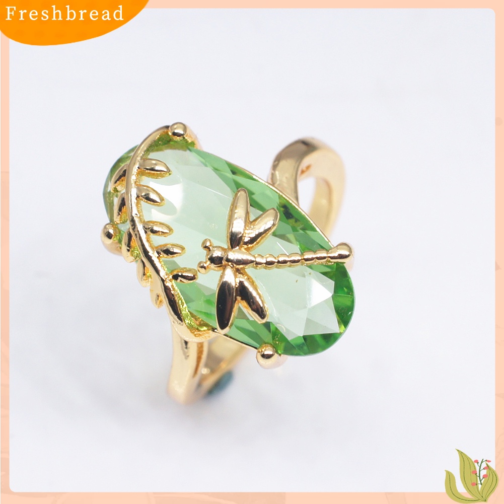 &lt; Freshbread &gt; Chic Wanita Capung Daun Oval Permata Imitasi Memutar Jari Cincin Pernikahan Perhiasan Hadiah