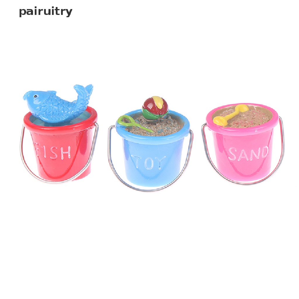 Prt1:12rumah Boneka Mini Seaside Beach Decor Payung Pantai Payung Parasol Bucket Boneka Mainan PRT