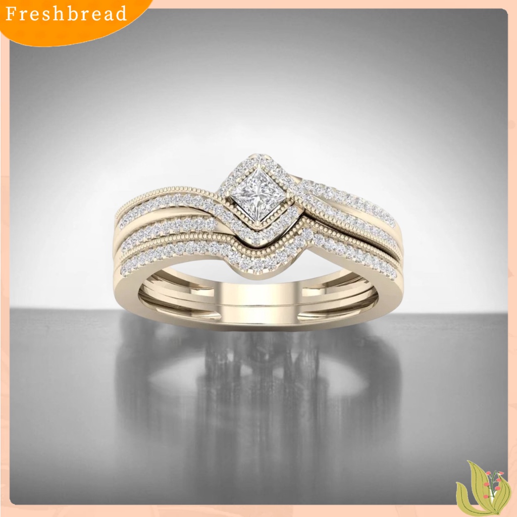 &lt; Freshbread &gt; Wanita Cincin Faux Kristal Bertatahkan Geometris Logam Cincin Elegan Dekorasi Mengkilap Lingering Cubic Zirconia Cincin Indah Perhiasan Hadiah Untuk Pertunangan