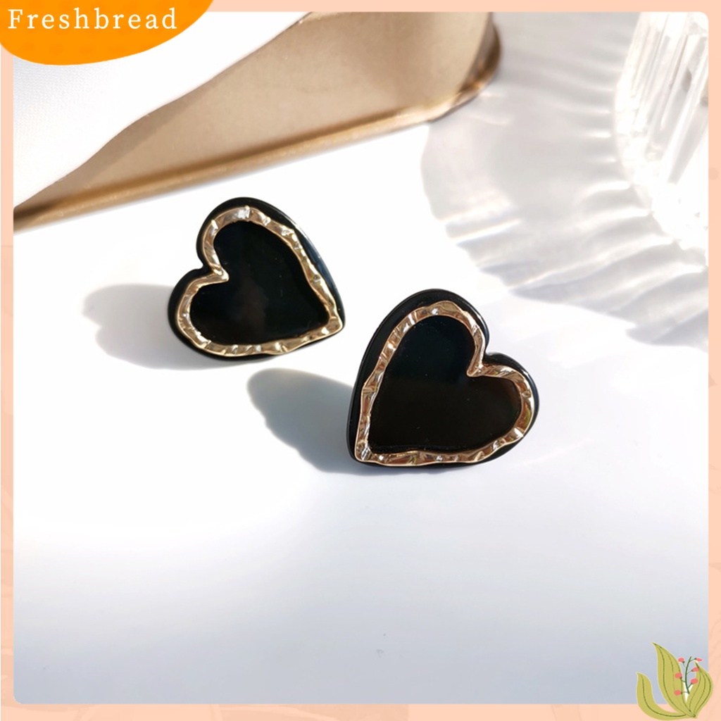 &lt; Freshbread &gt; 1pasang Indah Menawan Wanita Anting Hadiah Enamel Bentuk Hati Stud Earrings Perhiasan Aksesori