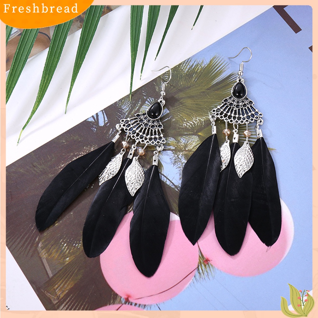 &lt; Freshbread &gt; 1pasang Lady Earrings Bulu Sintetis Bohemia Kreatif Jumbai Menjuntai Anting Prom Jewelry