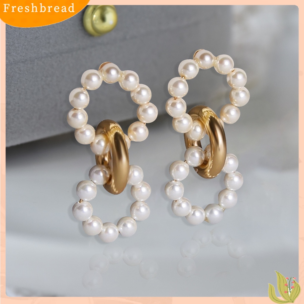 &lt; Freshbread &gt; Bohemian Bulat Mutiara Imitasi Anting Pejantan Telinga Besar Aksesori Perhiasan Fashion