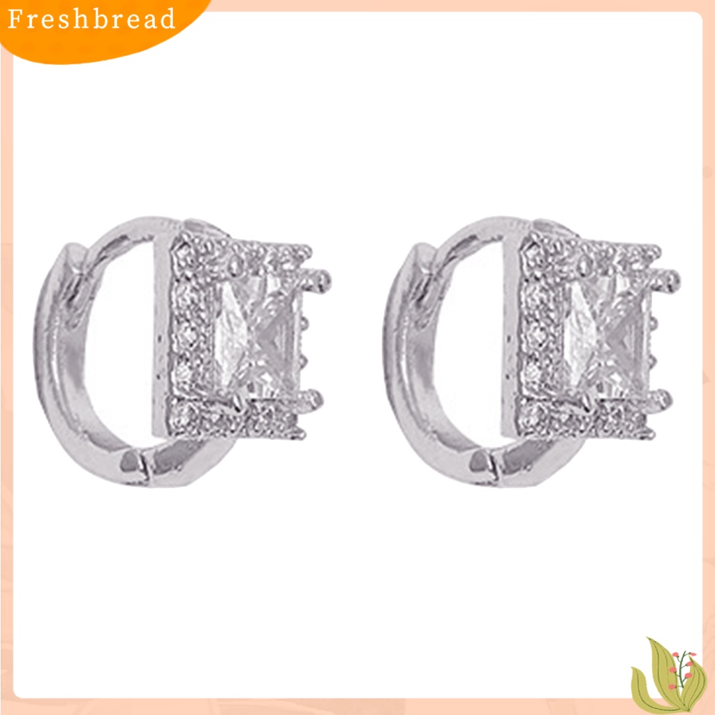 &lt; Freshbread &gt; 1pasang Ear Studs Square Rhinestones Jewelry Anting Gesper Telinga Bersinar Untuk Pakaian Sehari-Hari