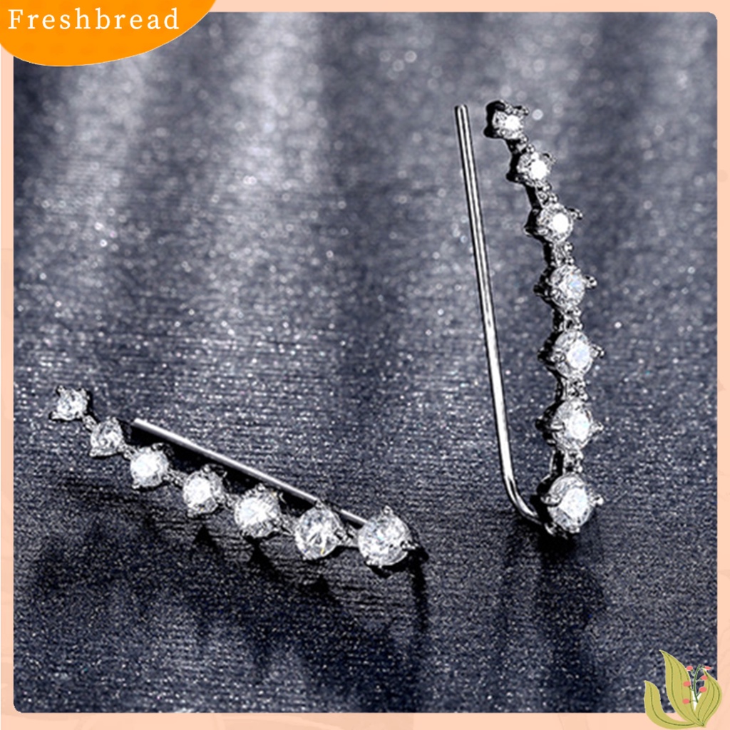 &lt; Freshbread &gt; 1pasang Wanita Ear Climber Hias Berlian Imitasi Nyaman Dipakai Aksesoris Telinga Anting Tusuk Elegan Untuk Teman