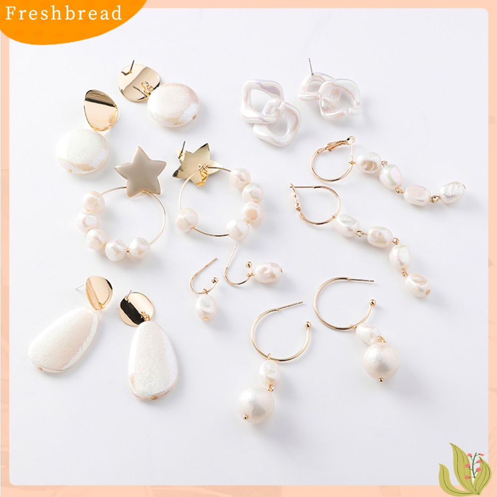 &lt; Freshbread &gt; Vintage Wanita Faux Pearl Shell Geometris Menjuntai Drop Anting Pesta Perhiasan Hadiah