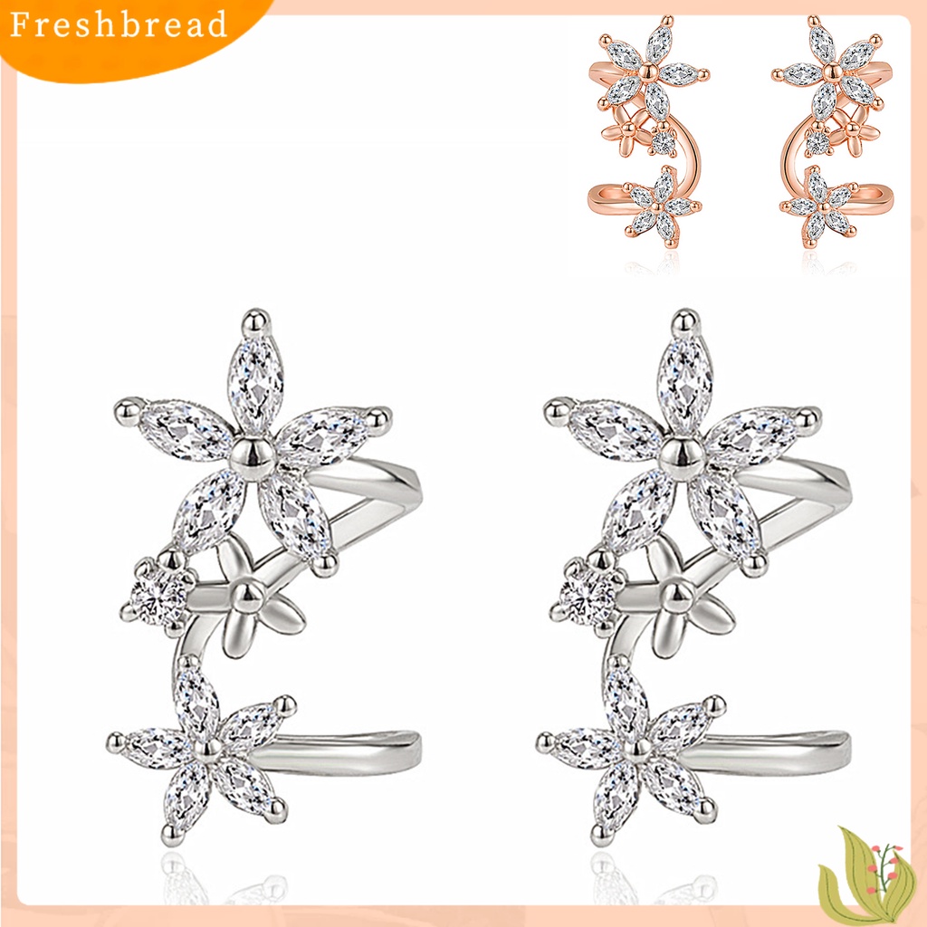 &lt; Freshbread &gt; 1pasang Anting Wanita Bentuk Bunga Arc Perhiasan Sparkling Cubic Zirconia Stud Earrings Untuk Pernikahan