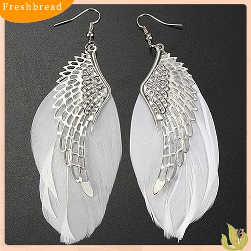 &lt; Freshbread &gt; Angel Metal Wing Boho Handmade Vintage Bulu Panjang Drop Menjuntai Kait Anting