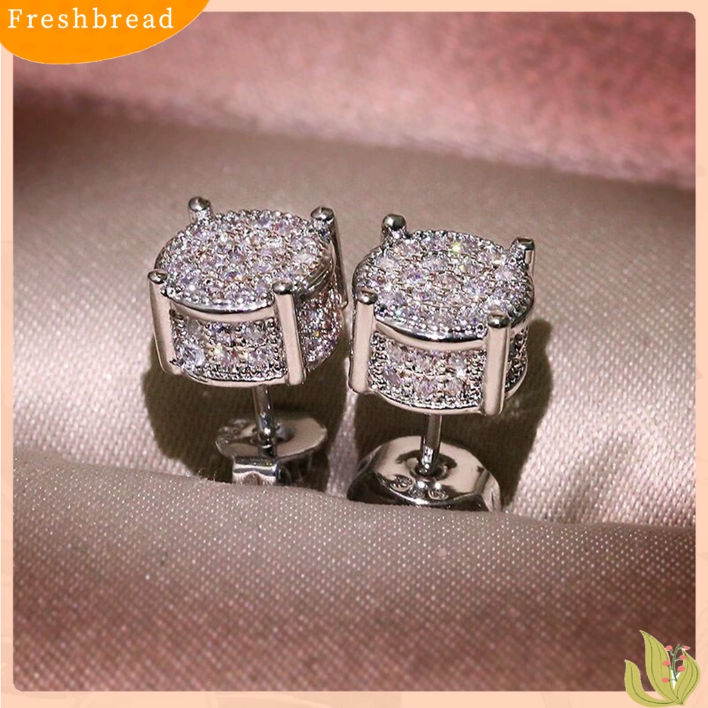 &lt; Freshbread &gt; 1pasang Anting Tusuk Perhiasan Geometris Cubic Zirconia Anting Vintage Berkilau Untuk Pernikahan