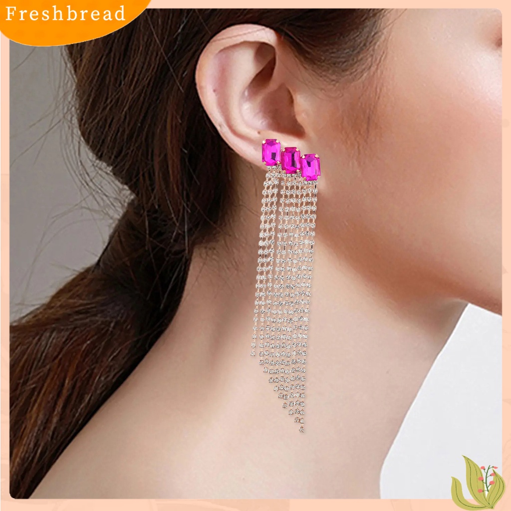 &lt; Freshbread &gt; 1pasang Anting Rumbai Berlian Imitasi Bersinar Wanita Bridal Drop Menjuntai Earrings Untuk Pakaian Sehari-Hari