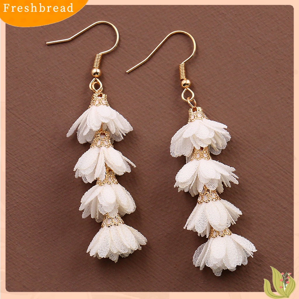 &lt; Freshbread &gt; 1pasang Tindik Multilayer Drop Earrings Kain Alloy Bunga Rumbai Kait Anting Perhiasan Hadiah