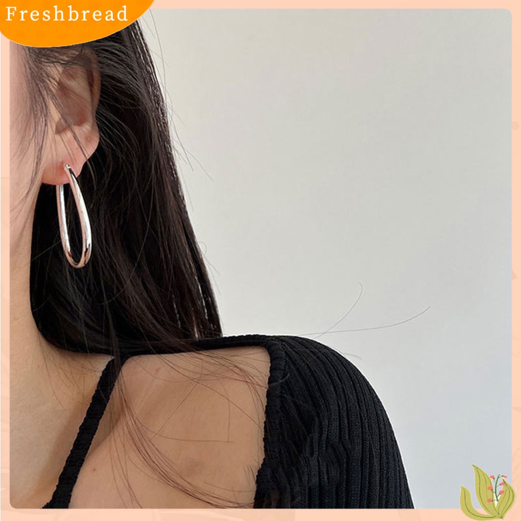 &lt; Freshbread &gt; 1pasang Drop Anting Berlebihan Berongga Besar Tetesan Air Dipoles Warna Emas Perak Wanita Anting Perhiasan Fashion