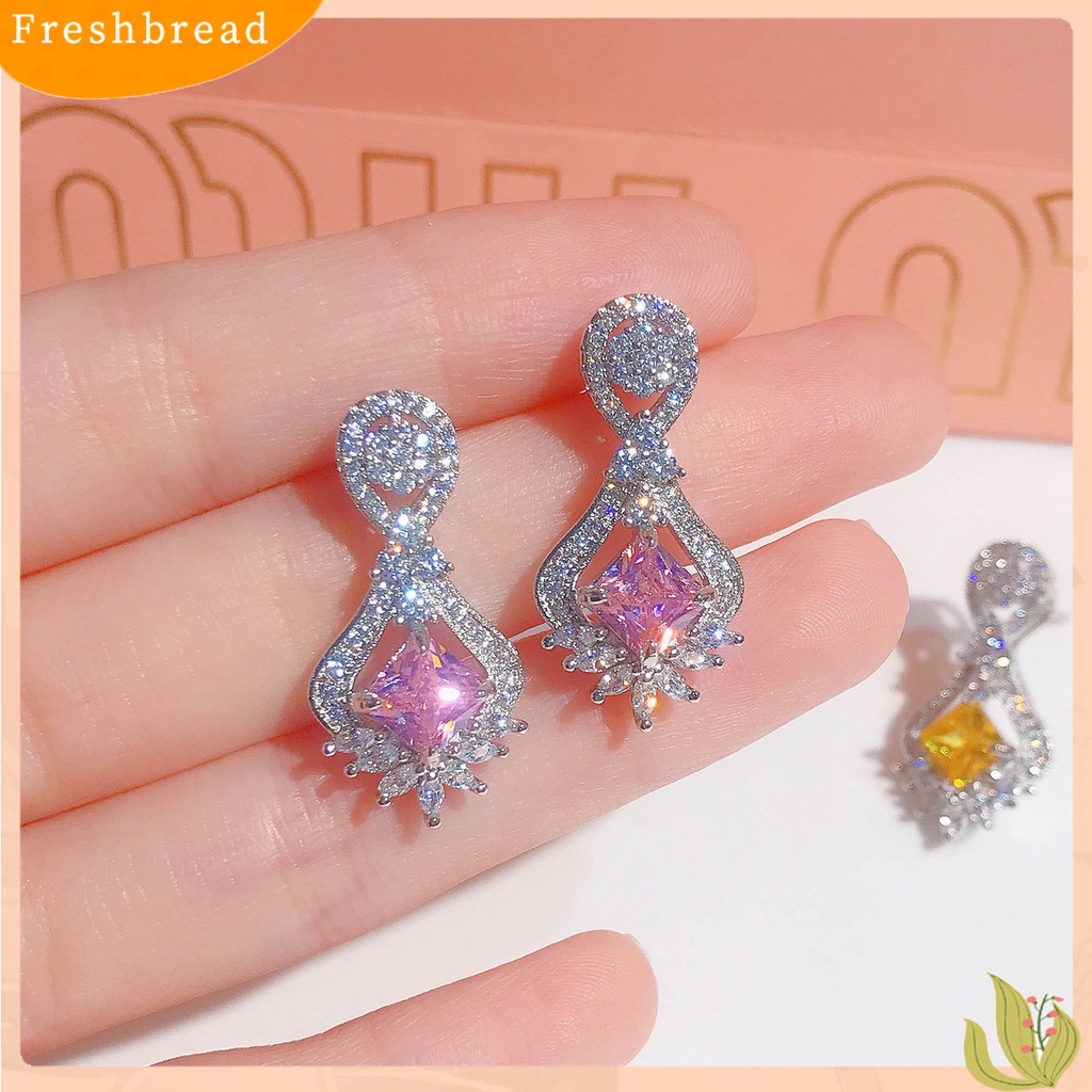 &lt; Freshbread &gt; 1pasang Anting Lady Hias Berlian Imitasi Berkilau Bentuk Geometri Anting Lady Drop Simetris Untuk Hadiah