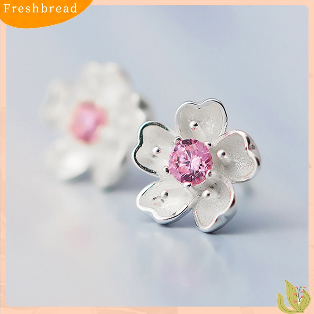 &lt; Freshbread &gt; Bunga Sakura Flower Stud Earrings Wanita Elegan Perhiasan Perjamuan Pesta Hadiah