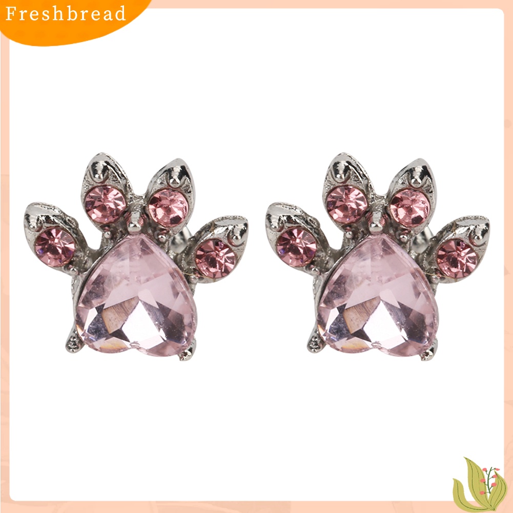 &lt; Freshbread &gt; Cute Cubic Zirconia Hias Kucing Paw Stud Anting Wanita Tindik Perhiasan Hadiah