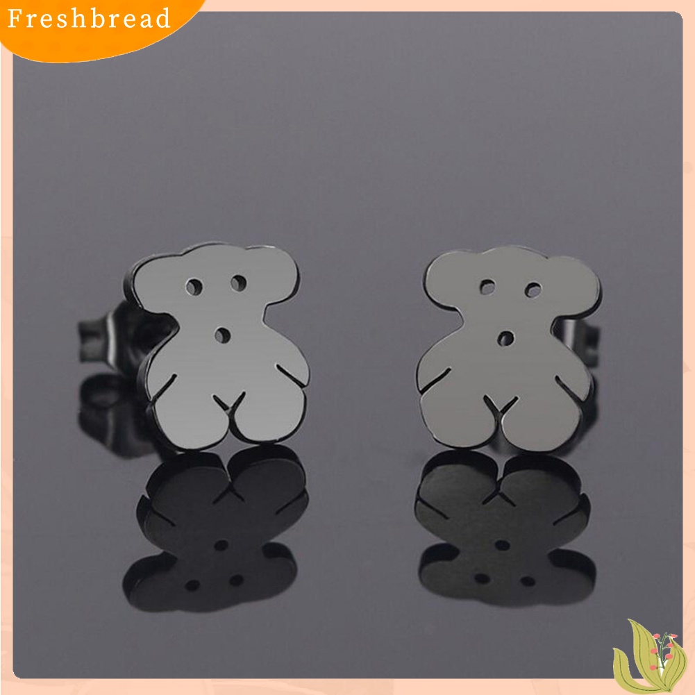 &lt; Freshbread &gt; Wanita Lucu Kartun Mini Stainless Steel Beruang Telinga Stud Anting Perhiasan Hadiah