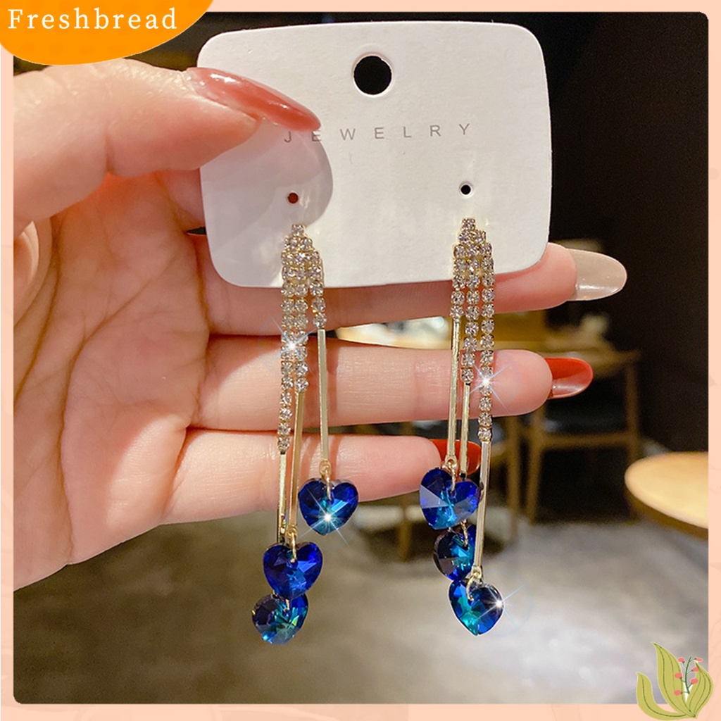 &lt; Freshbread &gt; 1pasang Anting Wanita Trendi Berlian Imitasi Hias Hadiah Kristal Imitasi Rumbai Lady Menjuntai Earrings Untuk Pernikahan