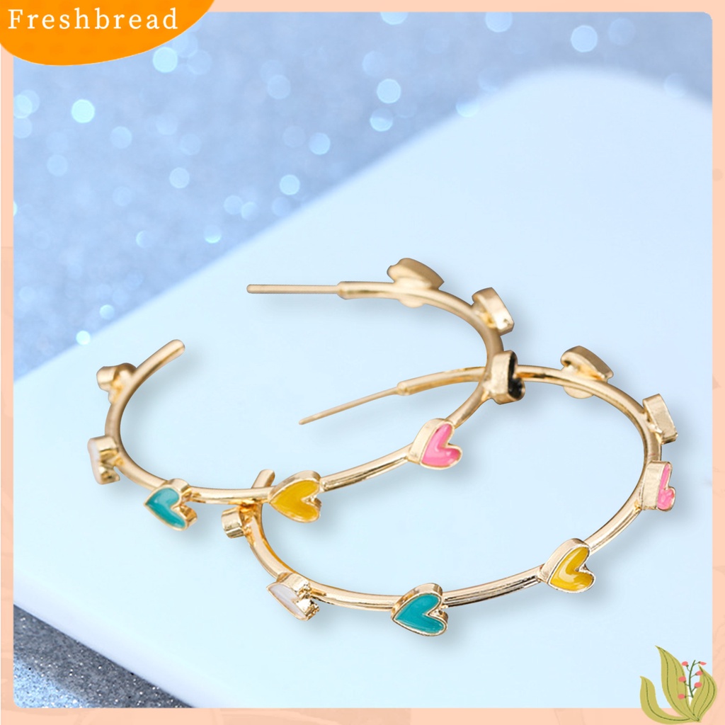 &lt; Freshbread &gt; 1pasang Anting Hoop Berbentuk C Geometris Hypoallergenic Warna-Warni Berbentuk Hati Anting Pejantan Fashion Perhiasan