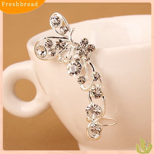 &lt; Freshbread &gt; Retro Faux Crystal Butterfly Flower Ear Cuff Stud Earring Clip on Untuk Telinga Kanan